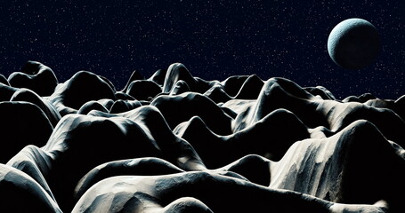 Wall Mural - night landscape sleeping sand hills full moon fantasy concept requiem. 3d render
