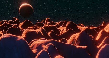 Wall Mural - night landscape sleeping sand hills full moon fantasy concept requiem. 3d render