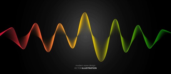 Poster - Abstract neon color sine wave design. Texture of glowing, smooth lines.. Poster for music, technology, artificial intelligence, social networks. 3d pulse. Mathematical sciences. Vector illustration