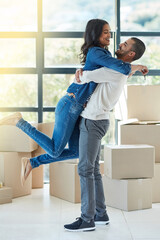 Aufkleber - Theyve got a lot to celebrate. Shot of a happy young couple moving into their new home together.