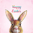
Banner, poster and card template with an Easter bunny. Colorful illustration of an Easter rabbit. Lovely graphics with a rabbit. Greetings and presents for Easter Day in art styling. 