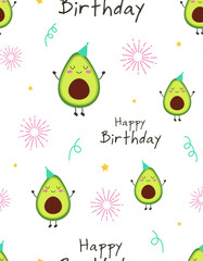 Wall Mural - seamless pattern with cartoon avocado, vector illustration