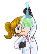 Illustration of little girl scientist with test tube