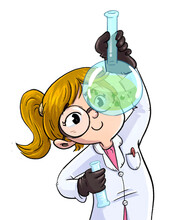 Illustration Of Little Girl Scientist With Test Tube