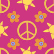 © ausra - Pacifist Peace sign and flowers on pink background.