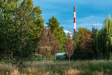 Fototapeta Miasto - Park Lotnikow Polskich and the white and red chimney, Krakow, Poland
