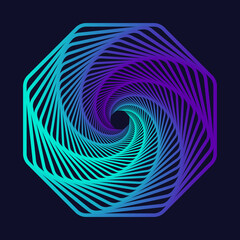 Poster - Twisted colored lines of the octagon frame. Vector 3d tunnel made of geometric shapes. Abstract dark background graphic spiral.