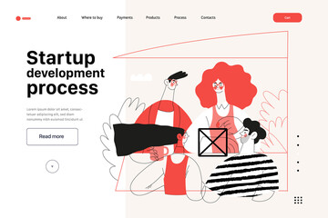 Wall Mural - Startup illustration, website landing template Flat line vector modern concept illustration, startup metaphor Concept of building new business, strategy, company processes. Startup development process