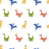 Fototapeta Dinusie - Dinosaur seamless pattern. Funny colorful dino. Vector, flat
