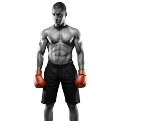 Sticker - Male Athlete Boxer Punching. Sport black and white background. 