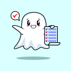 Wall Mural - Cute cartoon ghost character holding checklist note in concept 3d cartoon style