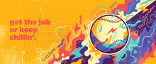 Colorful Baseball Banner Design In Abstract Style With Ball And Various Splashing Shapes. Vector Illustration.