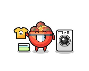 Sticker - Mascot cartoon of meatball bowl with washing machine