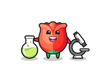 Wall Mural - Mascot character of rose as a scientist