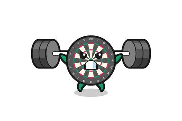 Sticker - dart board mascot cartoon with a barbell