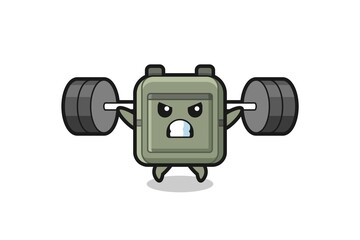 Sticker - school bag mascot cartoon with a barbell