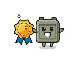 Sticker - school bag mascot illustration holding a golden badge