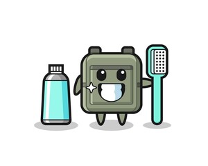 Sticker - Mascot Illustration of school bag with a toothbrush