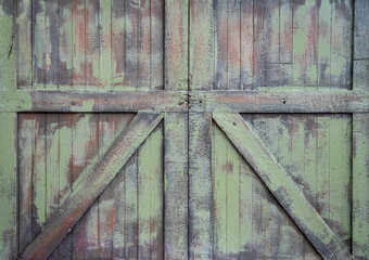 Sticker - rustic grunge wooden gate painted green, retro background and texture