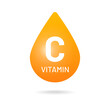 Vitamin C, logotype isolated on white background. Orange drop symbol of vitamin C.