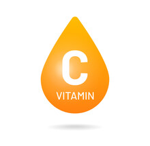 Vitamin C, Logotype Isolated On White Background. Orange Drop Symbol Of Vitamin C.