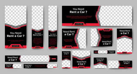 Canvas Print - car rental banners design web template set, horizontal header web banner. gradient black and red. co
