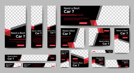 Canvas Print - car rental banners design web template set, horizontal header web banner. gradient black and red. co