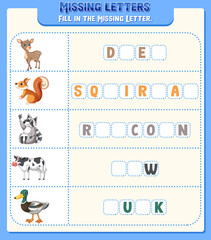 Poster - Fill the missing letter of each word worksheet for children