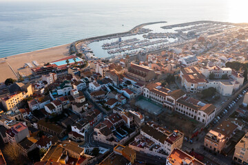 Wall Mural - Panoramic view of the beach and sea port at El Masnou, province of Barcelona, Catalonia, Spain