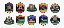 Set Of Vintage Modern Outdoor Badge Emblem Patch Cabin In Nature Logo Icon Vector, Cottage Hut Cabin Logo Template On White Background