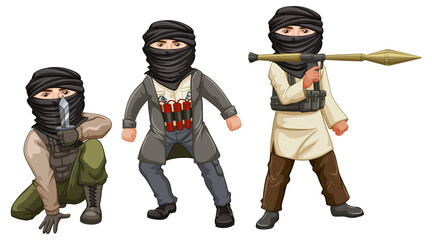 Wall Mural - Three terrorists with dangerous weapons