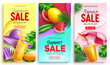 © Zeinous - Summer sale vector poster set. Summer sale limited time offer text with discount price in abstract shape with tropical season elements for promotion advertisement design. Vector illustration.