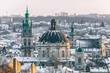 Lviv, Ukraine - February, 2022: City view from the Vysoky Zamok (Lviv castle hill), KORNIAKTA TOWER, the dome of Dominican church, Bell Tower of the Bernardine Monastery.