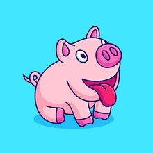 Cute Pig Sticking Out Tongue Vector Illustration. Amazed Pig Cartoon
