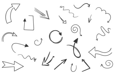 Poster - Set of Arrow Hand Drawn Design Element. Vector abstract black hand drawn arrows set on white background