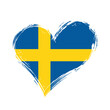 Swedish flag heart-shaped grunge background. Vector illustration.
