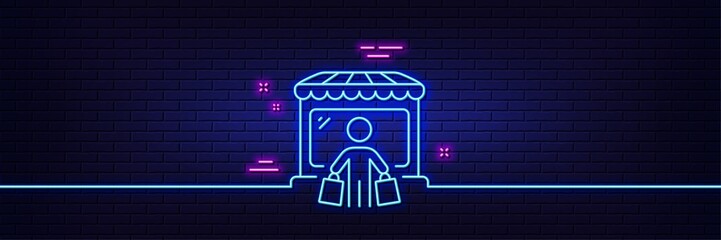 Poster - neon light glow effect. market buyer line icon. wholesale store customer sign. retail marketplace cl
