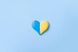 Heart shape of yellow-blue colors of the Ukrainian flag. Peace in Ukraine concept