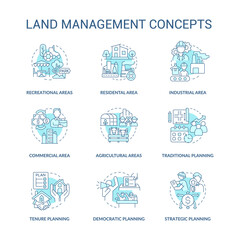 Canvas Print - Land management turquoise concept icons set. Democratic planning idea thin line color illustrations. Strategic plan. Isolated symbols. Editable stroke. Roboto-Medium, Myriad Pro-Bold fonts used
