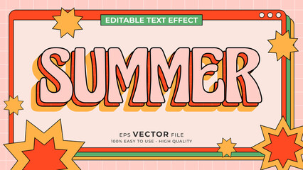 Wall Mural - Editable text style effect - summer retro old school cartoon text in groovy style theme