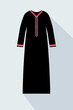 Black embroidery arabian abaya in flat style. Muslim hijab, islamic female dress. Long dress vector illustration.	