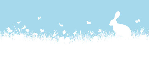 Naklejka na meble Osterbanner Osterhase & Eier Wiese Blau