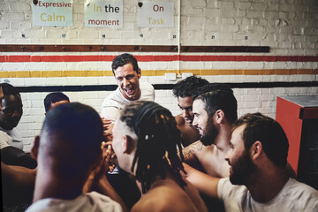 Aufkleber - Winning is our nature, no doubt about that. Cropped shot of a group of handsome young rugby players standing together in a huddle in a locker room.