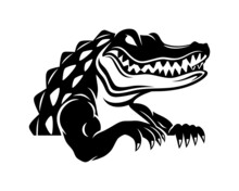 Black Icon Crocodile Alligator On White Background.