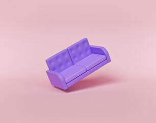 Poster - minimal sofa levitate on pastel pink background. design for furniture website. 3d rendering