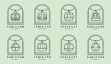 Set Of Cable Car Logo Line Art Icon Vector Symbol Minimalist Illustration Design, Funicular Railway Logo Pack And Badge Emblem
