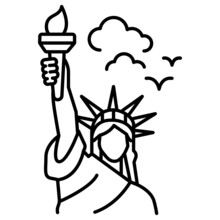 Statue Of Liberty National Monument With Clouds Concept, Famous Landmark Vector Icon Design, American Culture And Traditions Symbol, United States Social Sign, US Art And Literature Stock Illustration