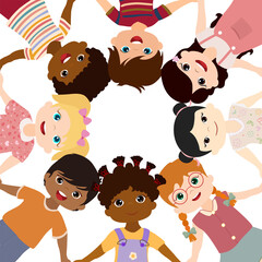 group of diverse culture and ethnic children holding hands forming a ring.smiling and happy kids in 