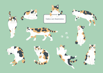 A set of cute cats in the style of handwritten illustrations. Flat color simple style design.