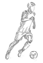 Wall Mural - Drawing of man soccer player dominating the ball